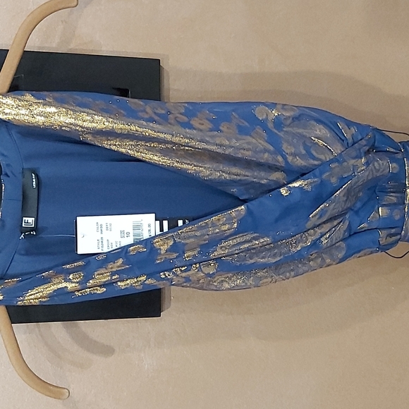 LESLIE FAY Women's Blue With Gold Metallic Maxi Dress Size 10 - Picture 3 of 9